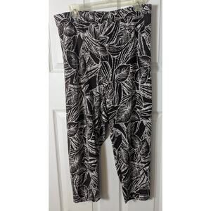 Susan Graver 3X Cropped Smooth Knit Pants Brown White Leaf Print Pull On 3XP